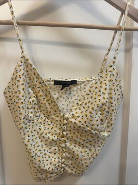 Forever 21 White Cami with Yellow Floral Print and Button Front